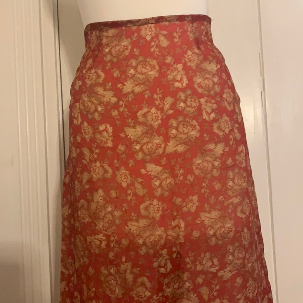 Red floral print sheer skirt